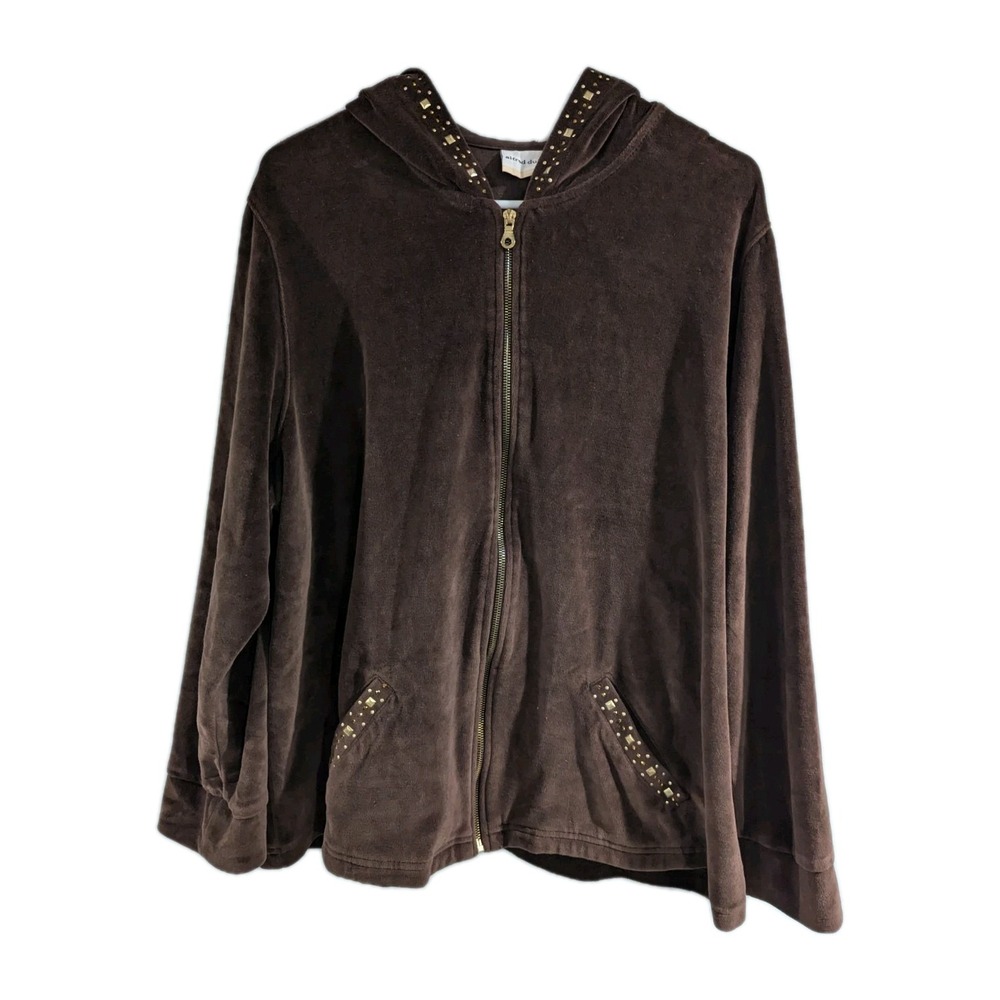 Alfred Dunner Hoodie Velvet Sweatshirt Chocolate Brown Casual Active Womens 20W